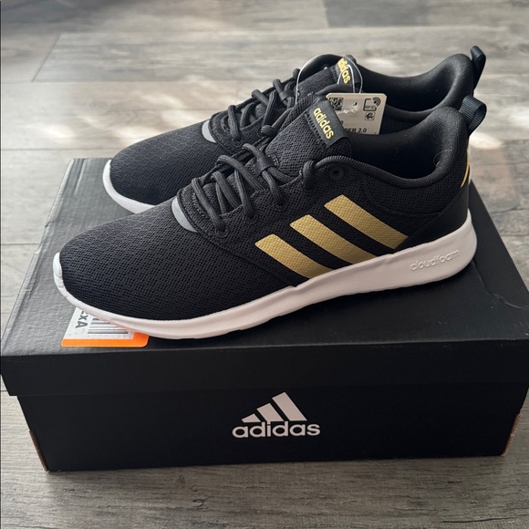 Adidas QT Racer 2.0 Black and Gold Sneakers - Picture 1 of 3